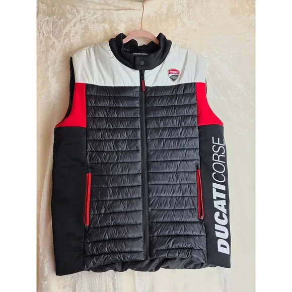 Ducati Corse Puffer Vest Men's XL Black White Red Zip Up Sleeveless Jacket - Picture 5 of 11
